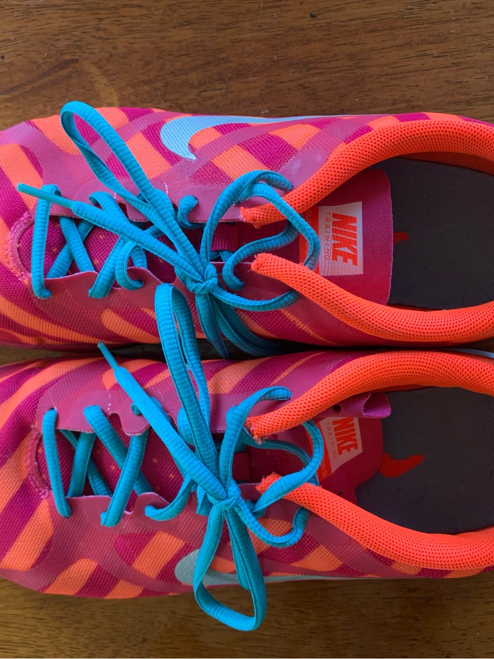 Nike Women’s Pink & Orange Athletic Sneakers with Teal Laces